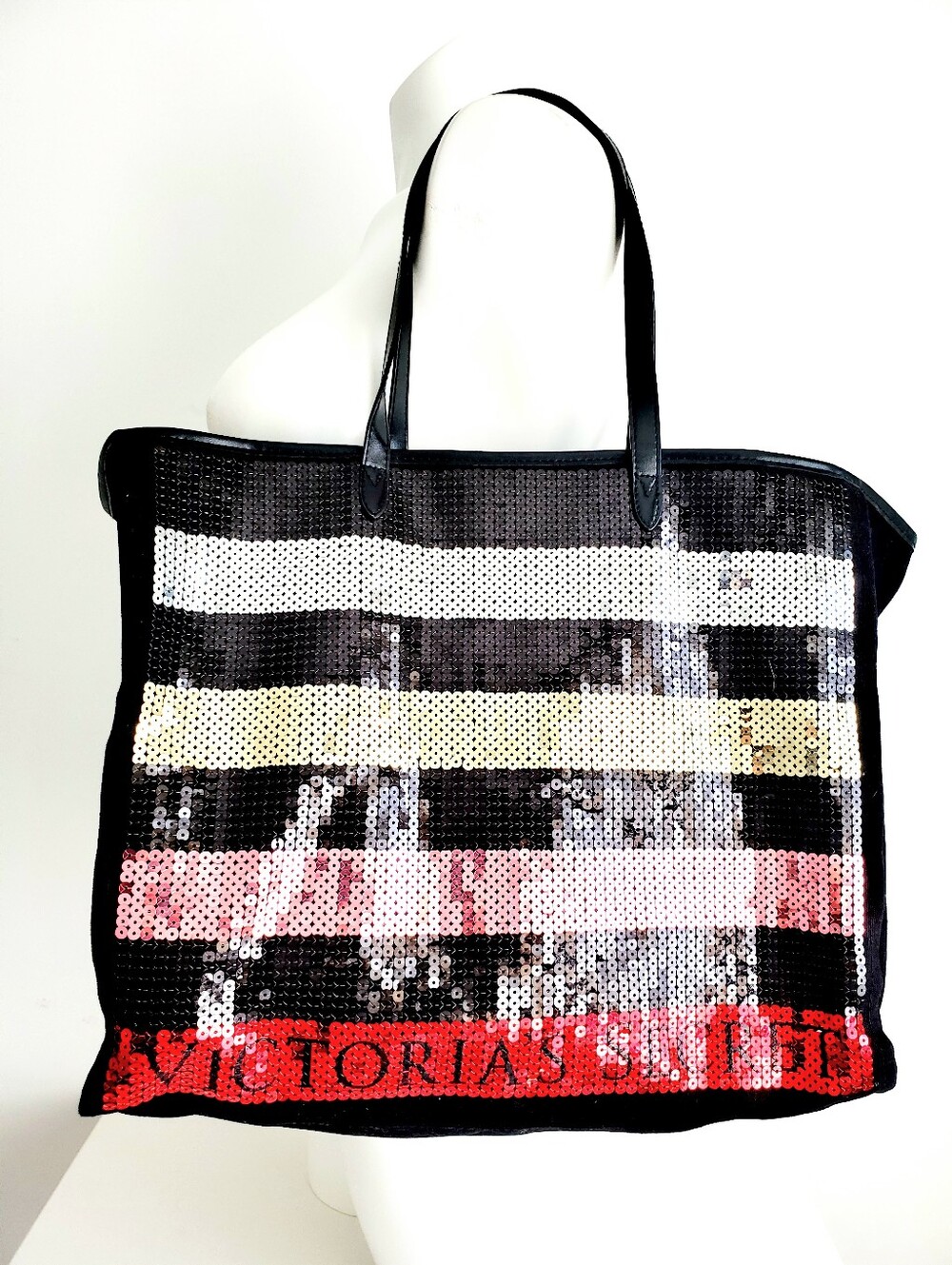 Victoria's Secret Black and Red Sequin Tote Bag